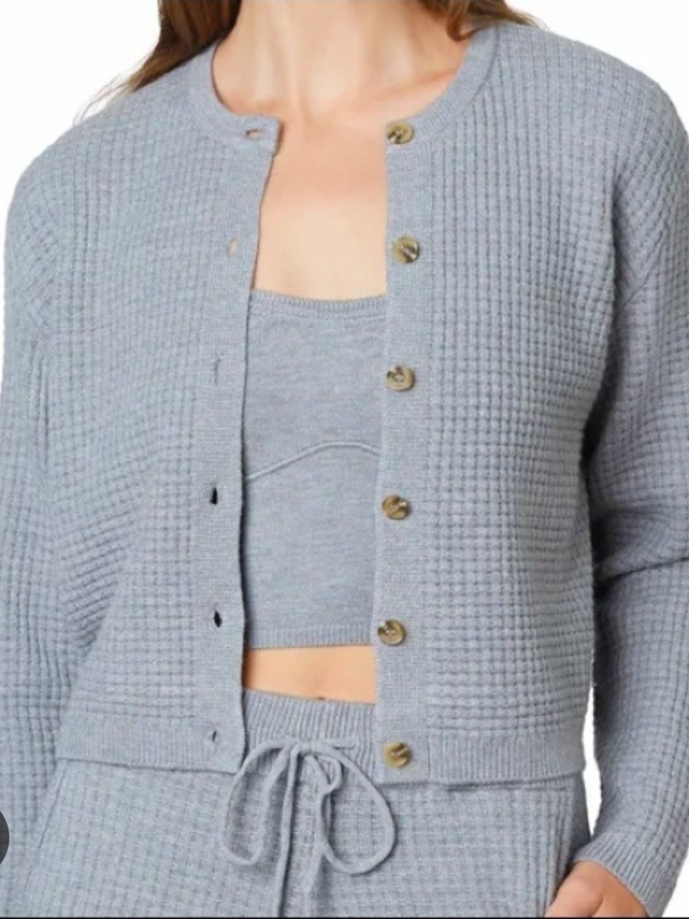 Gray Waffle-Knit Button Front Cardigan Sweater Size S